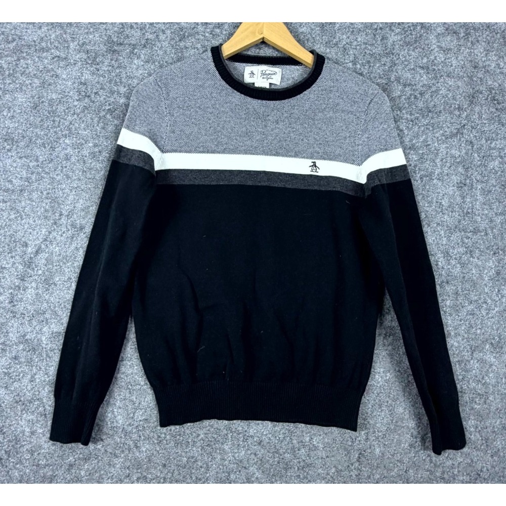 Original Penguin by Munsingwear Sweater Mens Small Black Gray Embroidered Logo